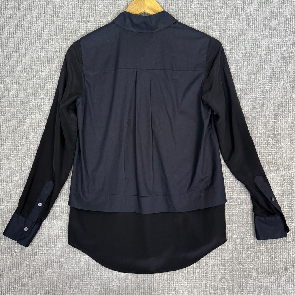 Vince‎ Silk Combo Mixed Media Button Down Long Sleeve Top Black Sz 2 - Picture 10 of 12